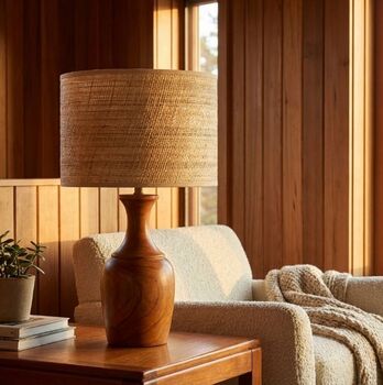 Abat-jour rond en raphia brun bordure ton sur ton