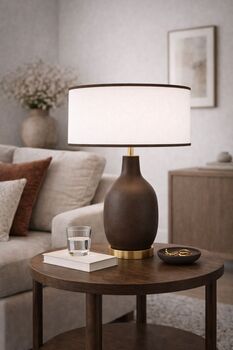 Abat-jour rond coton blanc bordure chocolat