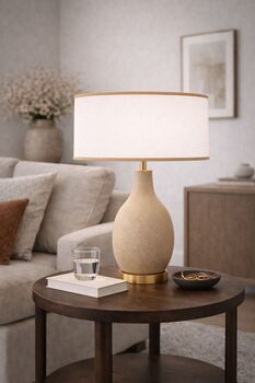 Abat-jour rond coton blanc bordure ficelle