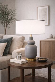 Abat-jour rond coton blanc bordure gris souris