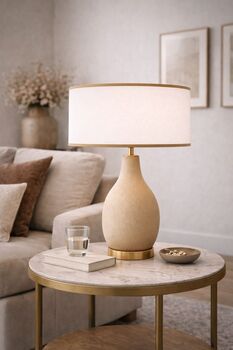 Abat-jour rond coton blanc bordure sable