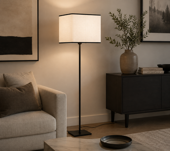 Abat-jour rectangle rond en lin blanc bordure noire