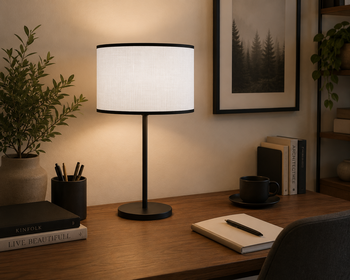 Abat-jour rond en lin blanc bordure noire