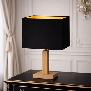 Abat-jour carré en coton noir et or 30 cm hauteur 30 cm