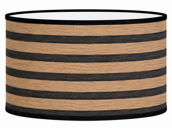 Abat-jour rond en papier rayure chêne bordure noir
