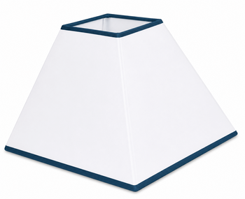 Abat-jour carré pyramide coton blanc bordure bleu pétrole