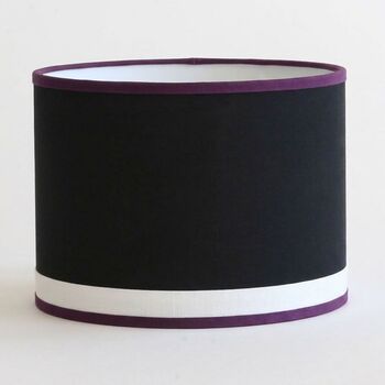 Abat-jour rond en coton noir, blanc et aubergine – 20 × 18 cm