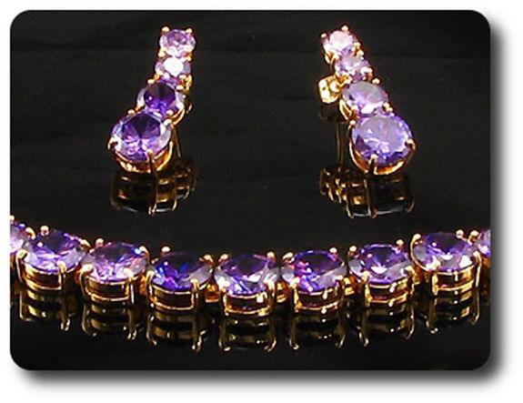 70x10~6mm Purple Amethyst Necklace Earrings Set