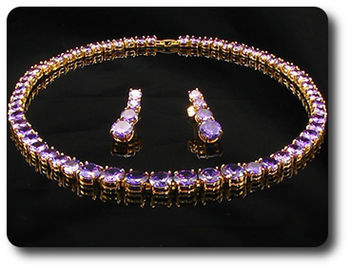70x10~6mm Purple Amethyst Necklace Earrings Set