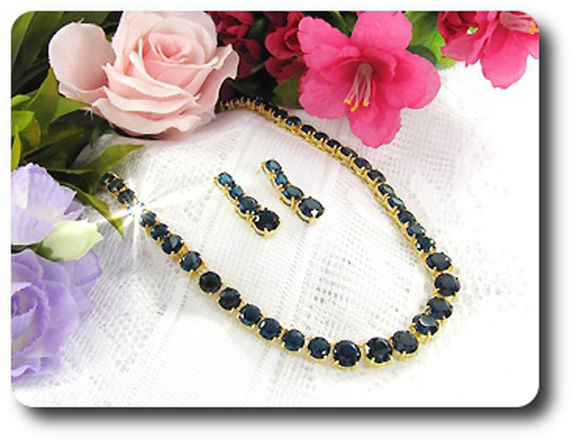 70x10~6mm Blue Sapphire Necklace Earrings Set