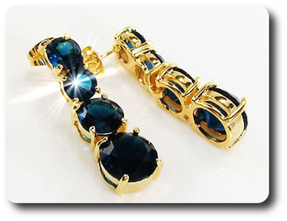 70x10~6mm Blue Sapphire Necklace Earrings Set