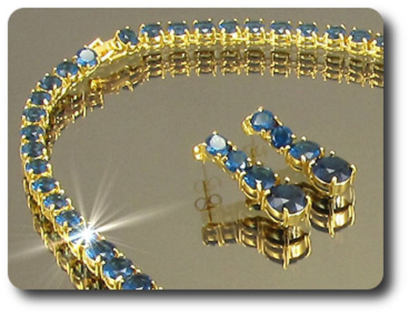 70x10~6mm Blue Sapphire Necklace Earrings Set