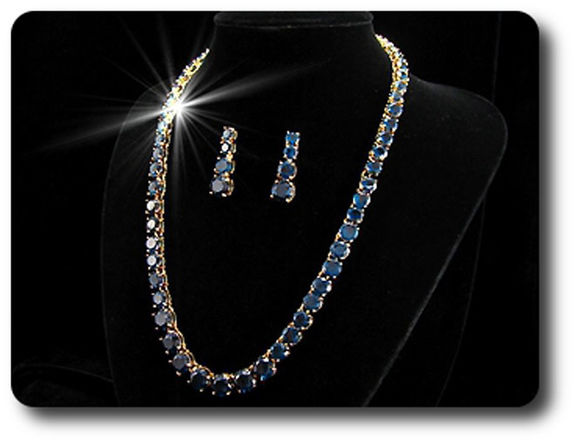 70x10~6mm Blue Sapphire Necklace Earrings Set