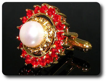 36x3 mm Ruby & White Pearl Cufflink