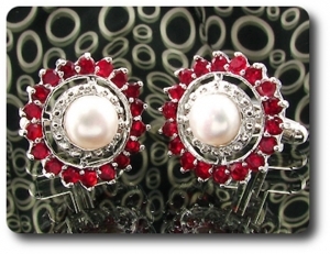 36x3 mm Ruby & White Pearl Cufflink