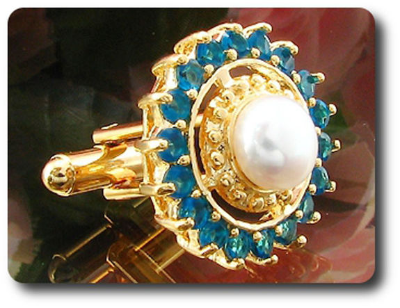 36x3 mm Sapphire & White Pearl Cufflink for women