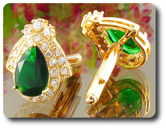 2x14mm Green Emerald Cufflink for women