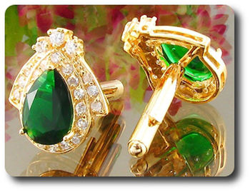 2x14mm Green Emerald Cufflink for women