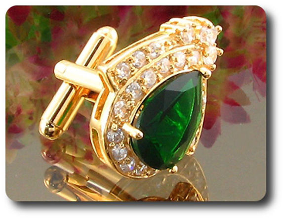 2x14mm Green Emerald Cufflink for women