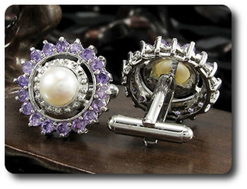 36x3 mm Amethyst & White Pearl Cufflink
