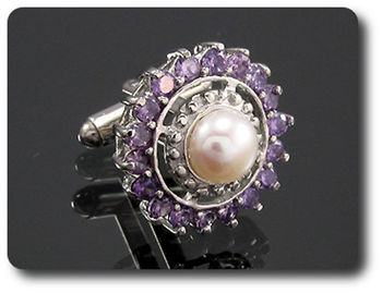 36x3 mm Amethyst & White Pearl Cufflink