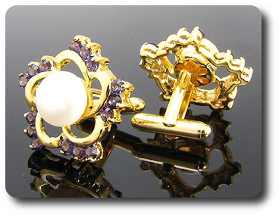 30x3 mm Purple Amethyst & White Pearl Cufflink for women