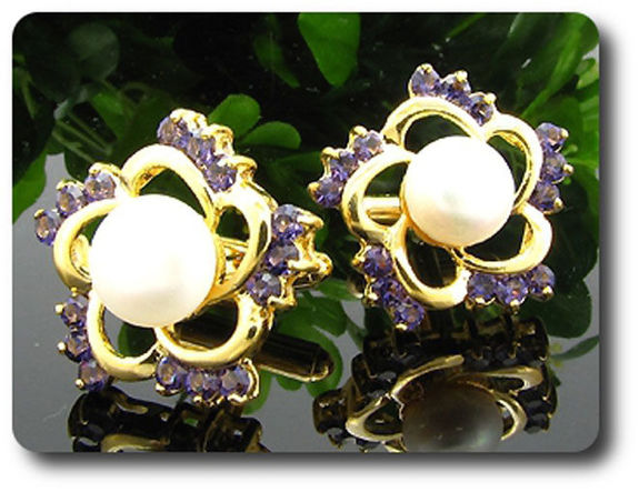 30x3 mm Purple Amethyst & White Pearl Cufflink for women