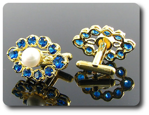 20x6-5 mm Blue Sapphire & White Pearl Cufflink for women