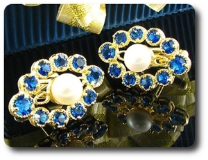 20x6-5 mm Blue Sapphire & White Pearl Cufflink for women