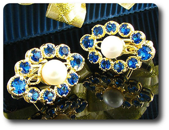 20x6-5 mm Blue Sapphire & White Pearl Cufflink for women