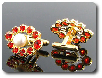 20x6-5 mm Red Ruby & White Pearl Cufflink for women