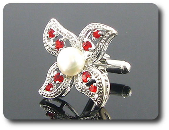 16x3 mm Red Ruby & White Pearl Cufflink for women