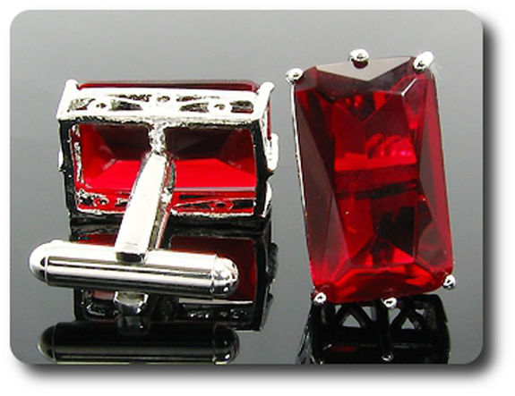 2x20mm Simulated Red Ruby Cufflink
