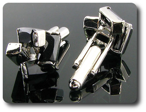 4x10mm Simulated Black Sapphire Cufflink