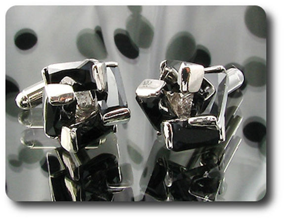 4x10mm Simulated Black Sapphire Cufflink