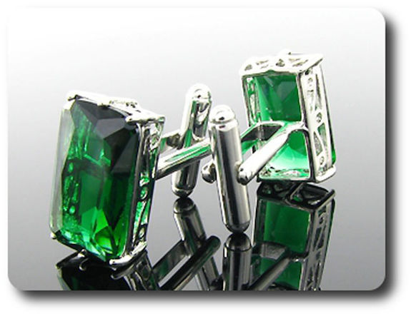 2x20mm Simulated Green Emerald Cufflink