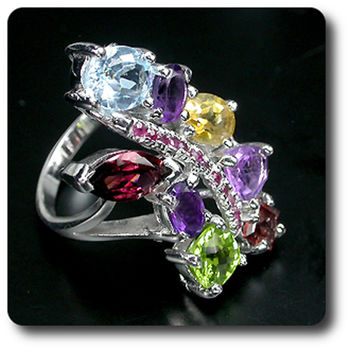 BAGUE AMETHYSTE PERIDOT TOPAZE