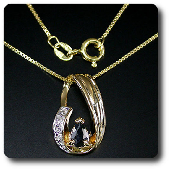 PENDENTIF SAPHIR NOIR & DIAMANT + CHAINE