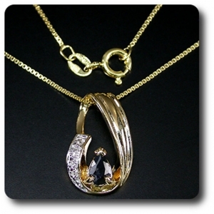 PENDENTIF SAPHIR NOIR & DIAMANT + CHAINE