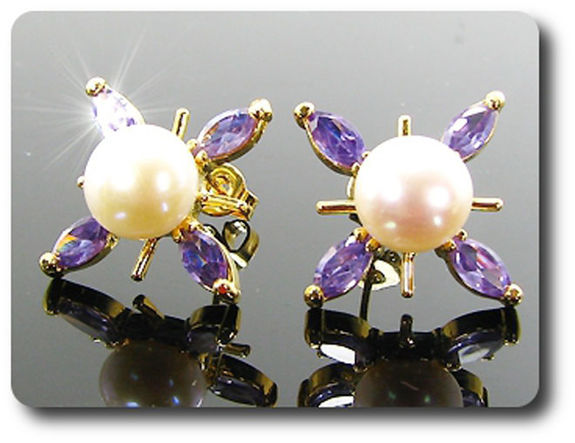12x5mm Purple Amethyst & Pearl Pendant Earrings Set