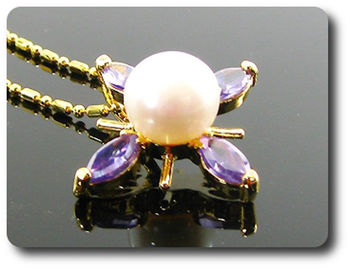 12x5mm Purple Amethyst & Pearl Pendant Earrings Set