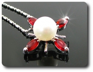 12x5mm Red Ruby & Pearl Pendant Earrings Set
