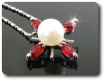 12x5mm Red Ruby & Pearl Pendant Earrings Set