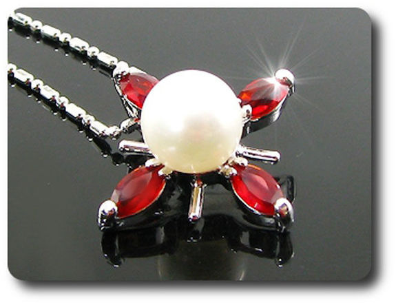 12x5mm Red Ruby & Pearl Pendant Earrings Set