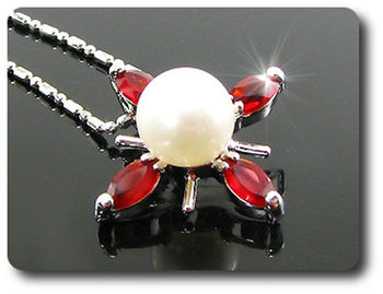 12x5mm Red Ruby & Pearl Pendant Earrings Set