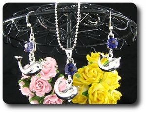 3x6mm Purple Amethyst Pendant Earrings Set