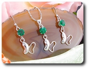 3x6mm Green Emerald Pendant Earrings Set