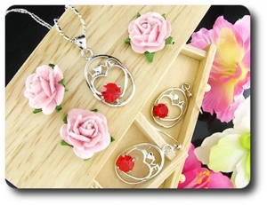 3x6mm Red Ruby Pendant Earrings Set