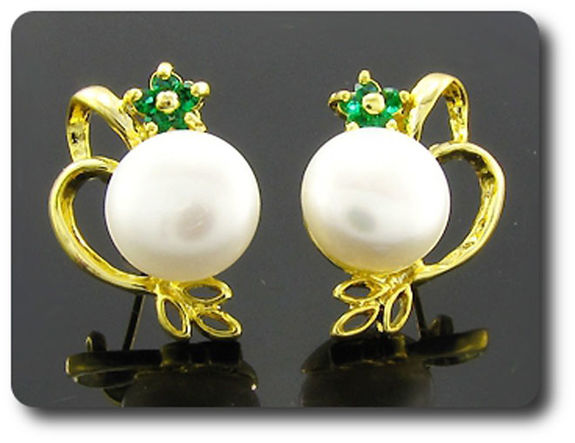 15x2mm Emerald & Pearl Pendant Earrings Set