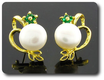 15x2mm Emerald & Pearl Pendant Earrings Set